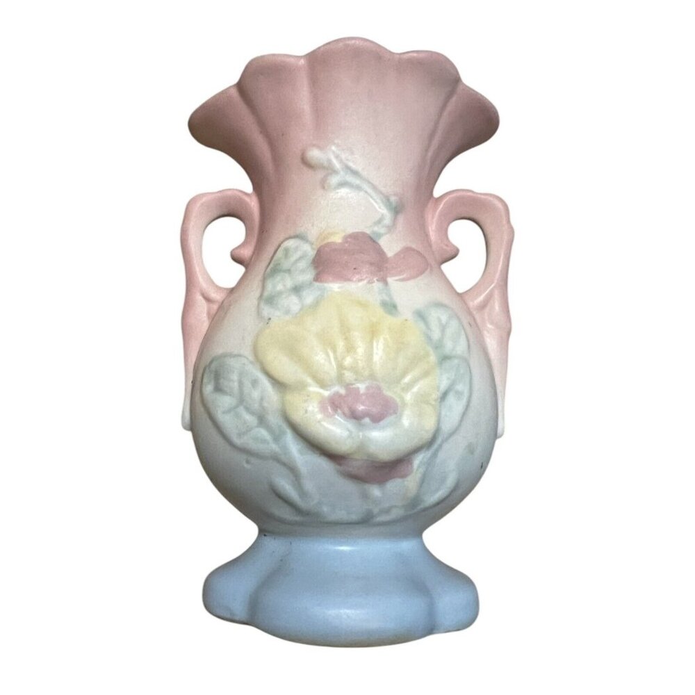 Hull Art Pottery‎ Magnolia Vase USA Pottery Open Handle USA-13 5”Tall VTG